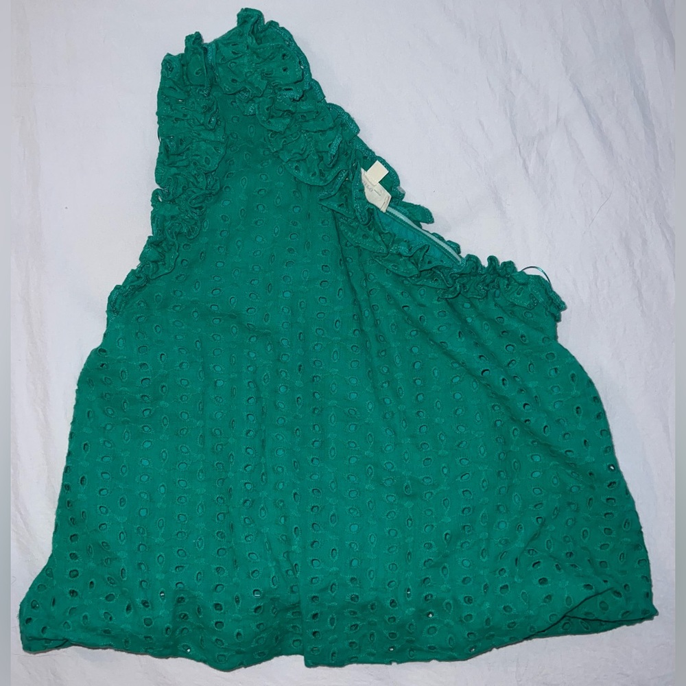 Green One Shoulder Eyelet Top